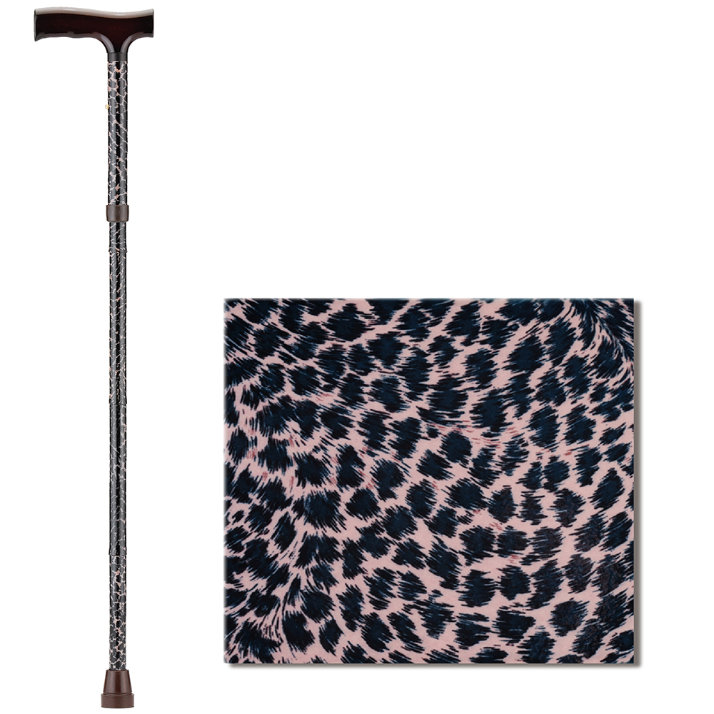 Folding Cane With Wood Grip Handle, Leopard Swatch